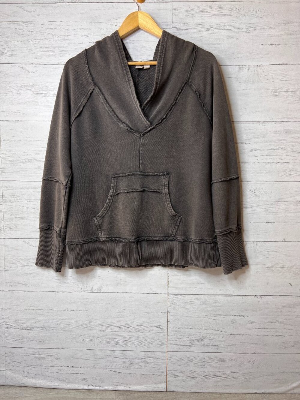 Melrose and Market Hoodie Womens SZ Small Faded Brown 100% Cotton Exposed Seams